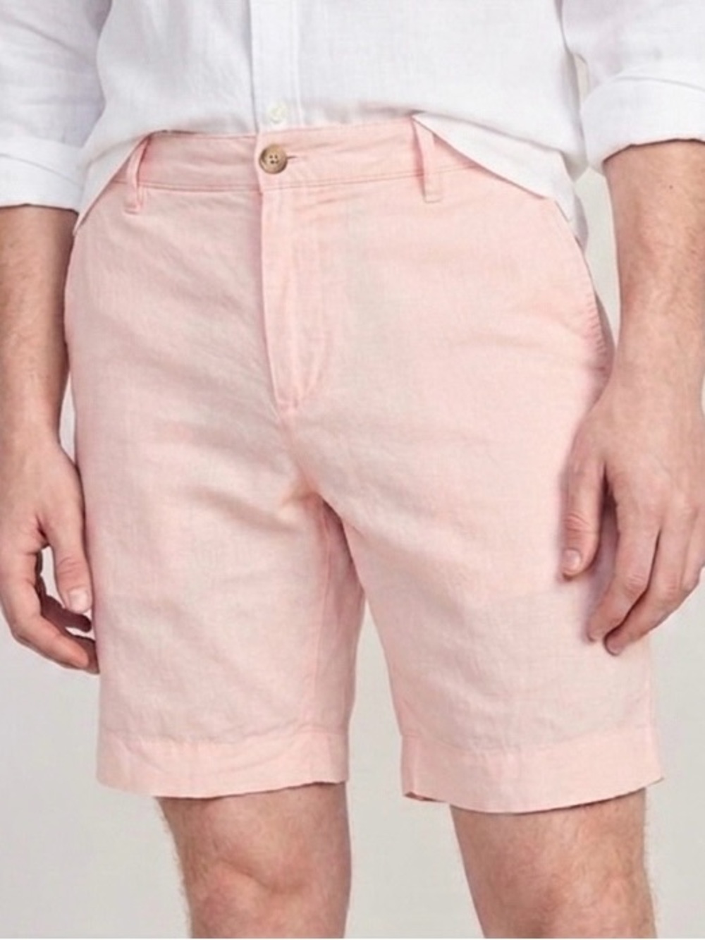 Faherty Malibu Linen Cotton Chino Shorts 42 Summer Pink Flat Front